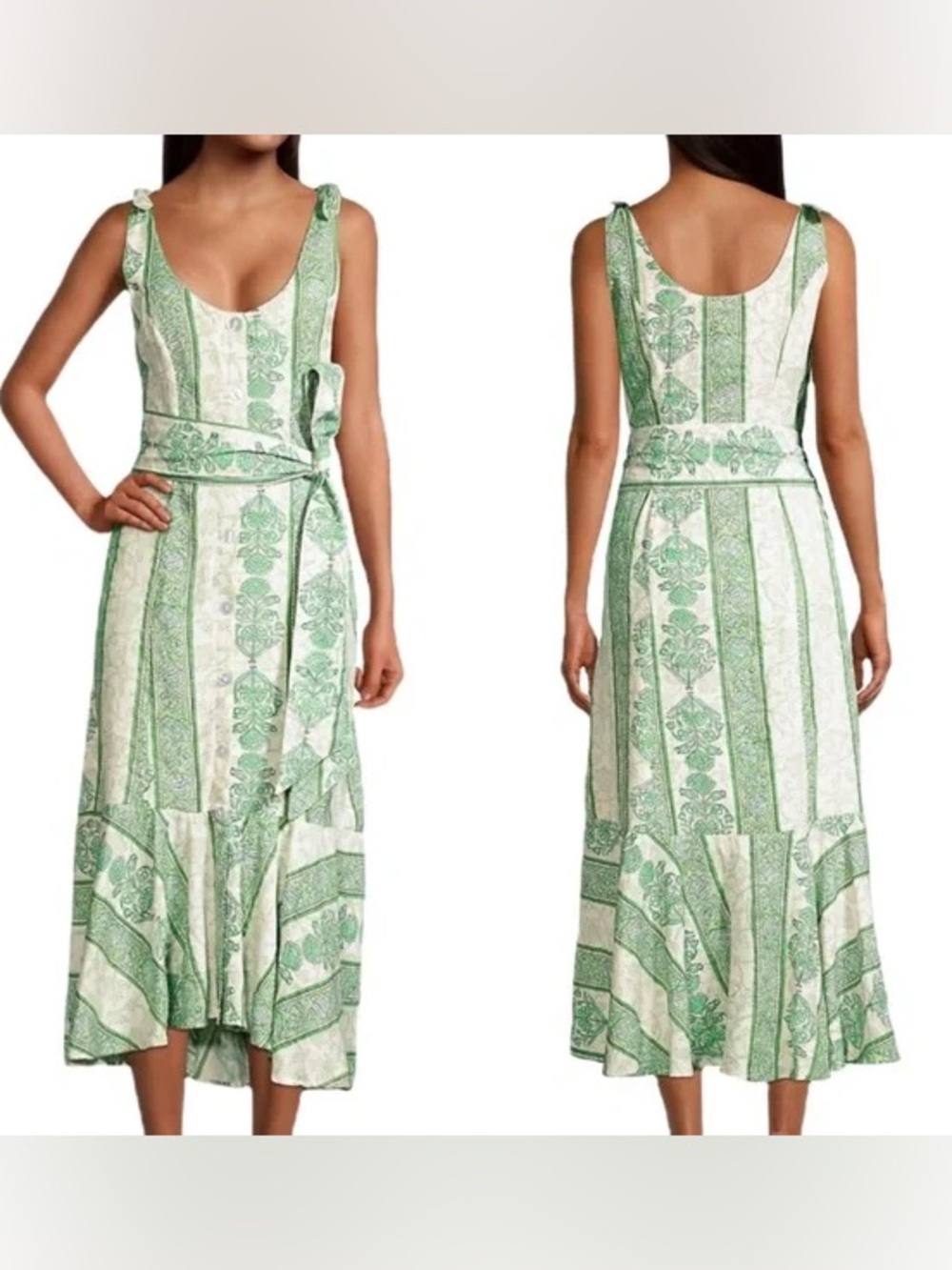 Roller Rabbit Berrino Sedona Printed Scoop Neck Tie Waist Midi Dress